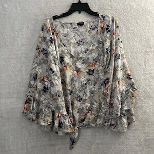 Coco+Carmen Womans Blouse Top Multicolor Large XL Floral Long Sleeve V Neck